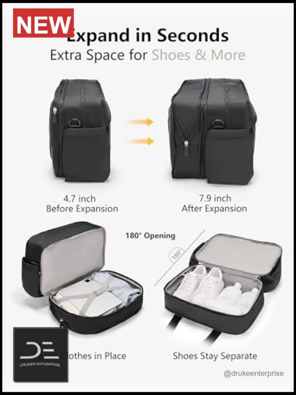 Travel Duffel Bag - Personal Item Carry On, Expandable Underseat Weekender with